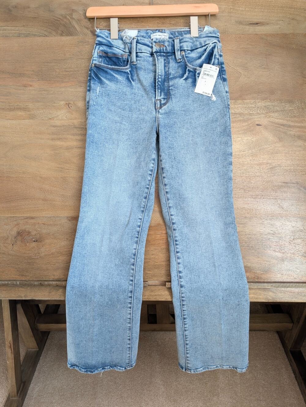 Good American Jeans Womens 6/28 Blue Denim Mid Rise Straight Leg GPBRY014T NWT